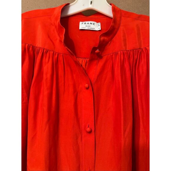 Frame Silk Button-Up in Tomato. MSRP: $428 *note small stain - Picture 2 of 13
